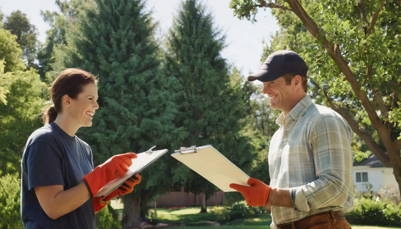A homeowner reviewing a leaning tree with a local provider in the Cleveland area
